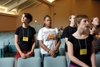 Freshman Lydia Livingston looks skyward as Renee Hayes and Jill Zimmer sing during worship at New Student Orientation. - Photo by Kristen Nicole Sayres