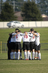The Bulldogs huddle during the game versus Trevecca Nazarene University (Tenn.). - Photo by Kathleen Murray