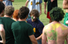 Freshman Matt Elia gets rowdy with the men of Lambda Chi Alpha on Bid Day. - Photo by Brad Moore