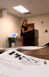 Michelle Pierce, president of the Union chapter of PRSSA, conducts the chapter's inaugural meeting following a public relations class. - Photo by Brad Moore