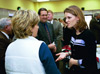 Heather Mercer takes time to speak with members of the community following a luncheon after the chapel service. - Photo by Jim Veneman