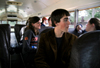 John Taylor looks out the school bus window during the Road Trip to Nowhere.  The <em>trip</em> was cut short this year due to inclement weather. - Photo by Kyle Kurlick