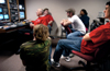 Steve Beverly, associate professor of communication arts, teaches his television production class. Pictured are Matthew Diggs, Josh Simmons, Matt Brubaker, Jande Jackson and Keith Young. - Photo by Brad Moore