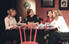 The girls play their weekly game of Trivial Pursuit in <i>The Odd Couple.</i>  From right to left, Molly Williams as Vera, Dr. Kina Mallard as Mickey, Danielle Thrower as Sylvie, and Allie Campbell as Renee. - Photo by Jim Veneman