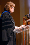 Provost Carla Sanderson reads the names of each award recipient during Awards Day. - Photo by Stephanie Schroeder