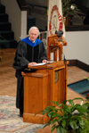 Carl E. Zylstra, president of Dordt College, brings the commencement address at summer graduation. - Photo by Morris Abernathy
