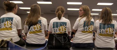 Traditionally, the new freshman wear their focus shirts to at least one event of FOCUS weekend, and these girls chose the open mic night.