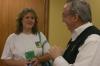 Cassie Lutrell, from Savannah, Tenn., fellowships with President Dockery on her way out of Coburn after having eaten some ice cream during New Student Orientation. - Photo by Stephanie Schroeder