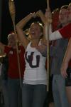 Sophomore Heather Childers cheers on the men's soccer team as they play Lindsey Wilson. - Photo by Stephanie Schroeder