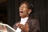 Transfer Coordinator Patricia Porter, wife of chapel speaker Roland Porter, sang &ldquo;Great is Thy  Faithfulness&rdquo; during a recent chapel. - Photo by Holly Gushee