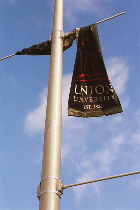 New banners that had lined the campus during the fall semester were found in various states of disrepair after the tornado.