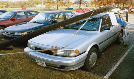 Junior Lauren Robbins, psychology major, had sustained major damage to her Toyota as a result of the tornado.