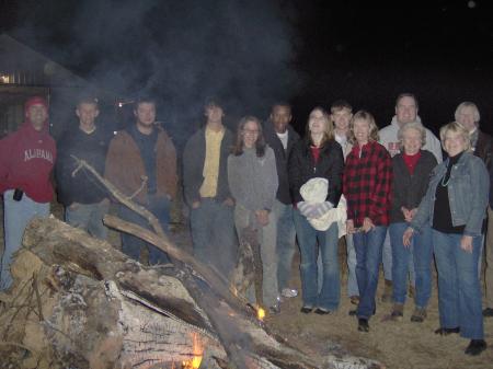 School of Business faculty, staff and students gathered for a bonfire at the home of Dean Keith Absher.