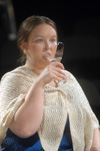 Lindsey Garner as Mrs. Dora Moxton indulges herself in <i>Relative Values</i>. - Photo by Jim Veneman