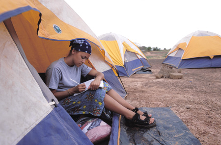 Sophomore April Bermudez prepares for the day ahead on the mission field by starting the day with a quiet time. From the <i>Unionite</i> feature: <i>They Came To Join In</i>