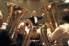 Union Symphonic Band Director David McClune leads the symphonic band in a warm up preceeding the concert held in the G.M. Savage Memorial Chapel. - Photo by Matthew Diggs