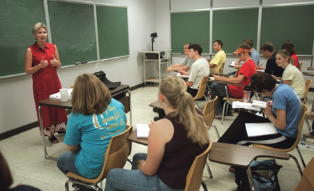 Associate Professor of English Pam Sutton in the classroom 