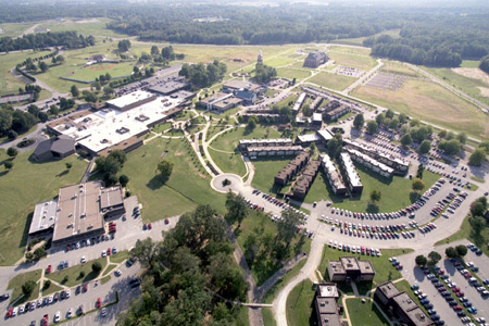 Aerial shot of campus from the northeast