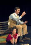 Freshman Tara Daniel, nursing major, and Sophomore Kieler Henry, DMS major, practice for the student directed one act <em>What did you say what for?</em> directed by Jill Casey. - Photo by Heather Phillips