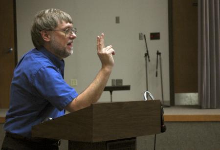 History professor Terry Lindley delivers a lecture about the history of warfare during Union's Town & Gown series on War.