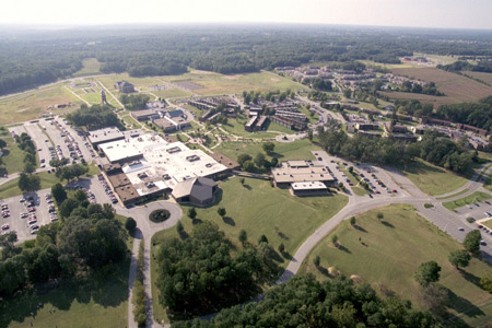 Aerial shot of campus from the east