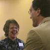 Dottie Myatt, professor of education, enjoys conversation with Johnny Burleson during the ninth annual Union Forum. - Photo by Stephanie Schroeder