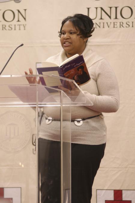 Freshman Katelynn Johnson read from the poetry of Maya Angelou during the First Annual Black History Month Program.