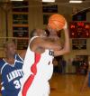 Pierry Valmera (44) struggles to get a shot off despite a Lambuth defender's foul during the semi-final game of the TranSouth Tournament. - Photo by Morris Abernathy
