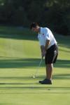 Matt Wood watches the track of the ball after one of his puts in the Union Invitational at Falcon Ridge Golf Club. - Photo by Morris Abernathy