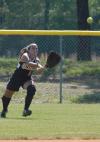 Right fielder Candace Cross comes in for a running catch. - Photo by Steven Aldridge