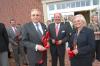 Bob Campbell, chairman of the Union 2010 master plan committee, fellowships with Roy and Martha White after the dedication of White Hall. - Photo by Morris Abernathy