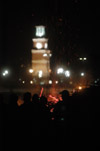<i>Tornado Bonfire:</i> The SGA sponsored this fiery gathering on the intramural field to celebrate the spirit exhibited on campus during the clean-up. - Photo by Jim Veneman