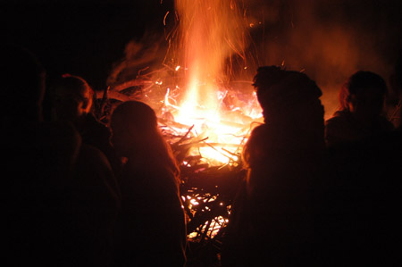 <i>Tornado Bonfire:</i> The SGA sponsored this fiery gathering on the intramural field to celebrate the spirit exhibited on campus during the clean-up.