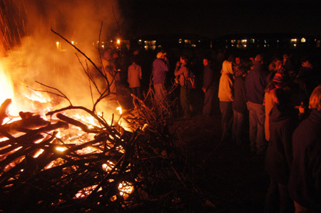 <i>Tornado Bonfire:</i> The Union community gathered on the Tuesday night after the tornado to celebrate their safety and to get rid of some tornado-downed trees.