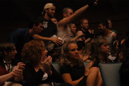 The men of Lambda Chi Alpha get rowdy at the 2007 SAC Variety Show.