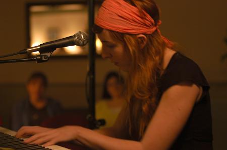 Recording artist Brooke Waggoner performs for an AIDS relief concert in McAfee commons presented by PRSSA.