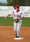 Bryan Wagner covers first during pitcher's fielding practice prior to a Union game. - Photo by Steven Aldridge