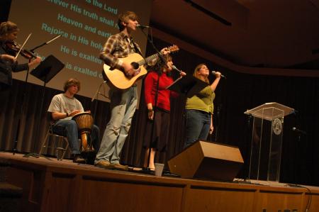 Members of Sophomore Council help lead worship at 7:11 evening worship.