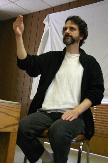 Chicago artist Tim Lowly lectures during the art retreat.