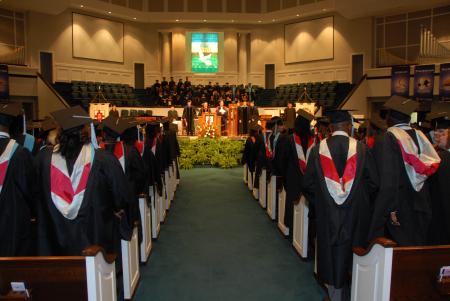 Graduates assembled at West Jackson Baptist Church for the August graduation ceremony.