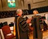 President Dockery presents the university's first Doctor of Education in Higher Education degree to Beverly Absher during the August graduation ceremony.  - Photo by Morris Abernathy