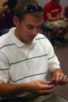 Spencer Plott, a sports medicine major from Paris, TN, displays his Play-Dough figure reflecting a bull that he owns to the rest of his Focus Group. Students were instructed to use the Play-Dough to create a material possession they value. - Photo by Stephanie Schroeder