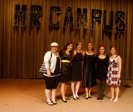 PRSSA held an event called Mr. Campus where seven candidates showed their talents, skills, and formal wear and were evaluated by judges to be Mr. Campus. The PRSSA students are Mary Thompson, Alison Ball, Allison Hays, Brittany Howerton, Stefie Glass, and Rebecca Williams.