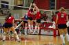 Juniors Brisa Berlin (22) and Emilie Ogas (6) spring up to block the ball against Trevecca Nazarene University.  - Photo by Neisha Fuson