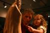 Lori Neal Nolen observes the sculpture of Rebecca Forester in the art gallery along with a future Unionite. - Photo by Stephanie Schroeder