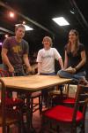 Junior Dustin Perry, Sophomore Matthew Dixon and Senior Catherine Schultz chat after a rehearsal for <em>The Dining Room</em>. - Photo by Neisha Fuson