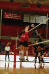 Union players go up for a block against Martin Methodist College (Tenn.). - Photo by Stephanie Schroeder