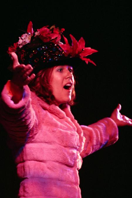 Leah Pruitt of Chi Omega plays the role of the diva from <em>The Phantom of the Opera</em> as she performs with other members for All-Sing during Family Weekend.