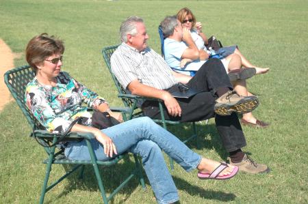 Union families watch an intramural flag football game during Family Weekend.