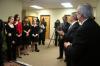 Leon Panetta and Andrew Card talk with student leaders on campus before the Scholarship Banquet. - Photo by Stephanie Schroeder